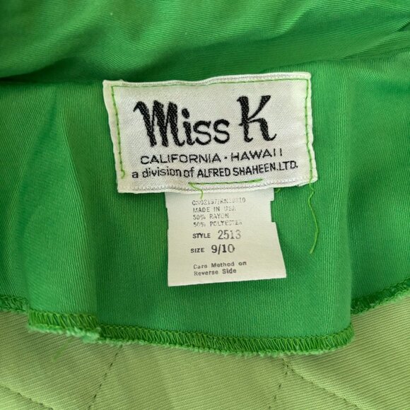 Vintage 70s Alfred Shaheen Quilted Asian Coat Small Green Frog Button Bell Sleev - Picture 6 of 6